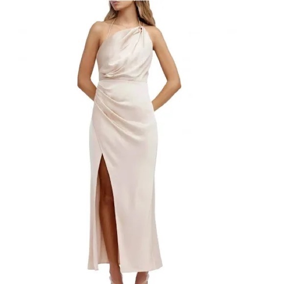 NWT Significant Other Gracie One Shoulder Satin Dress in Almond (Taupe) - Sz 10 - Picture 2 of 13